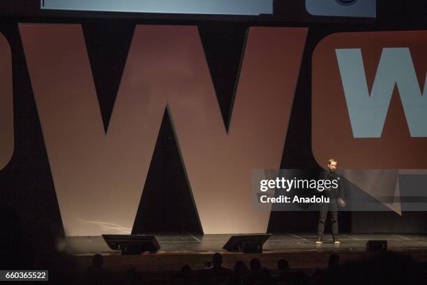 Global Senior Director of Social Media & Video at LEGO, Lars Silberbauer delivers a speech during the Web Congress in Bogota, Colombia, 29 March 2017.