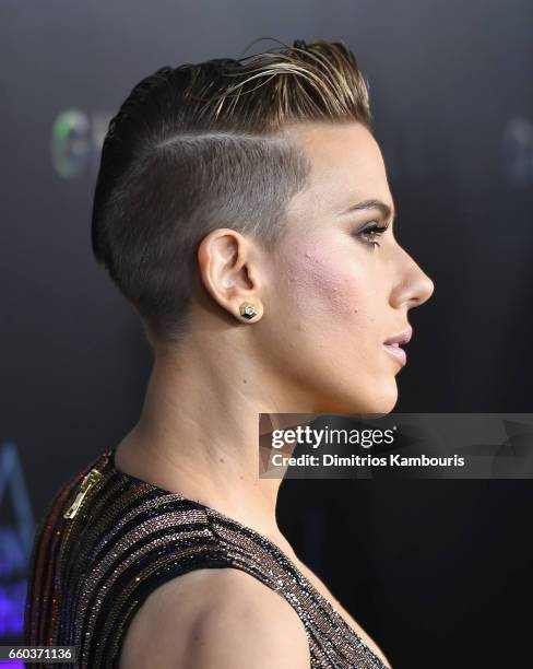 Scarlett Johansson attends the 'Ghost In The Shell' premiere hosted by Paramount Pictures & DreamWorks Pictures at AMC Lincoln Square Theater on...