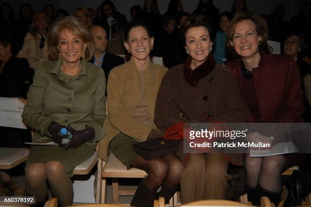 Barbara Walters, Annette de la Renta, Mercedes Bass and Lally Weymouth attend Oscar de La Renta Fashion Show at Bryant Park Tents on February 9, 2004...