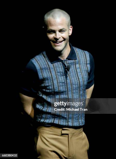 Chris Pine speaks onstage at the CinemaCon 2017 - Warner Bros. Pictures presentation held at The Colosseum at Caesars Palace during CinemaCon, the...