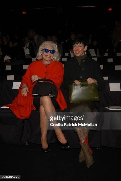 Ann Slater and Amy Fine Collins attend Bill Blass Fall 2004 Show at Bryant Park Tents on February 10, 2004 in New York City.
