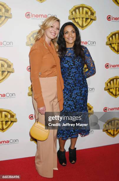 Actresses Katherine Heigl and Rosario Dawson arrive at the CinemaCon 2017 Warner Bros. Pictures presentation of their upcoming slate of films at The...