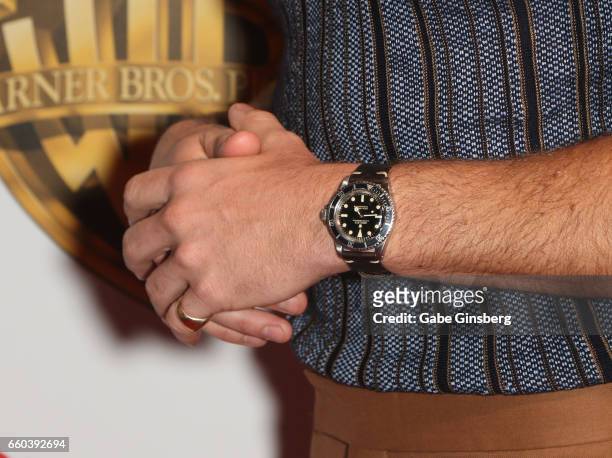 Actor Chris Pine, watch detail, attends the Warner Bros. Pictures presentation during CinemaCon at The Colosseum at Caesars Palace on March 29, 2017...