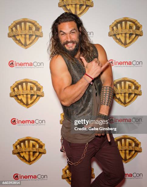 Actor Jason Momoa attends the Warner Bros. Pictures presentation during CinemaCon at The Colosseum at Caesars Palace on March 29, 2017 in Las Vegas,...