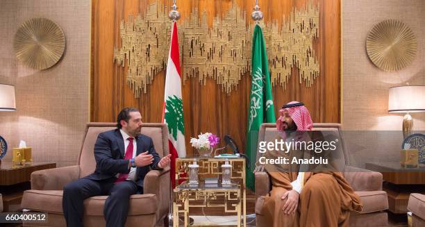 Prime Minister of Lebanon Saad Hariri and Deputy Crown Prince and Defense Minister of Saudi Arabia Mohammad bin Salman Al Saud meet in Riyadh, Saudi...