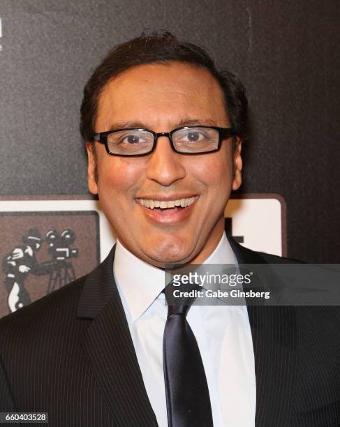 Actor Aasif Mandvi attends the 2017 Will Rogers Pioneer of the Year dinner honoring Cheryl Boone Isaacs during CinemaCon at Caesars Palace on March...