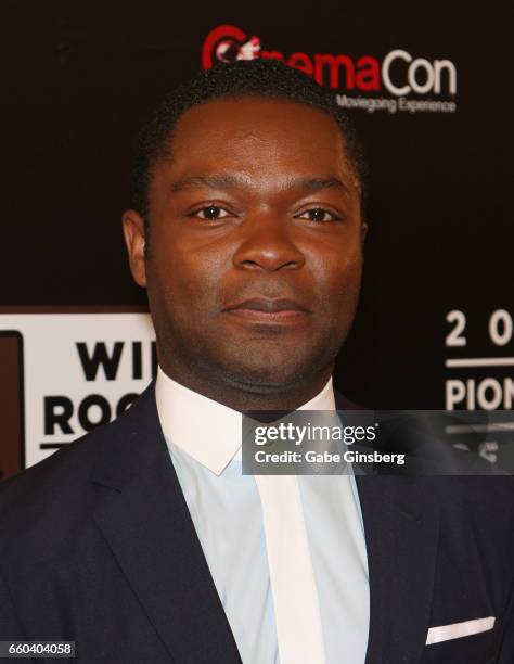 Actor David Oyelowo attends the 2017 Will Rogers Pioneer of the Year dinner honoring Cheryl Boone Isaacs during CinemaCon at Caesars Palace on March...