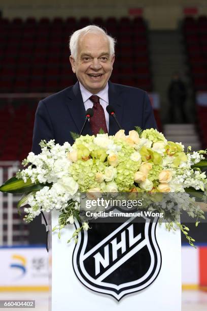 John McCallum, Canada's ambassador to Beijing to China attends the NHL announcement in China at LeSports Center on March 30, 2017 in Beijing, China.