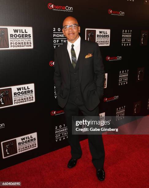 Music director and producer Rickey Minor attends the 2017 Will Rogers Pioneer of the Year dinner honoring Cheryl Boone Isaacs during CinemaCon at...