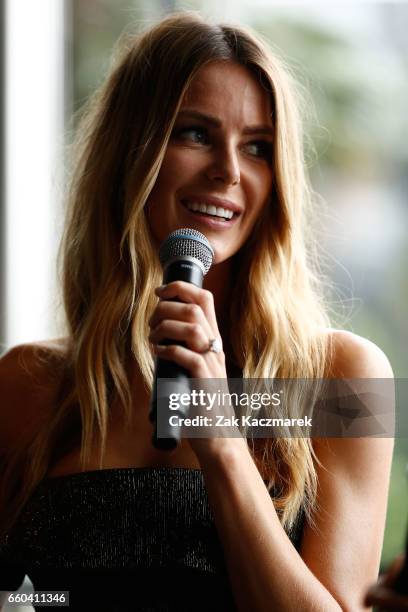 Jennifer Hawkins arrives ahead of the Star Doncaster Mile Inaugural Luncheon at The Star on March 30, 2017 in Sydney, Australia.