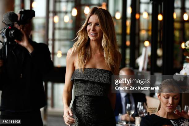 Jennifer Hawkins arrives ahead of the Star Doncaster Mile Inaugural Luncheon at The Star on March 30, 2017 in Sydney, Australia.