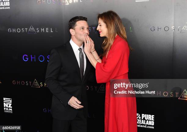 David Alan Basche and Alysia Reiner attend the 'Ghost In The Shell' premiere hosted by Paramount Pictures & DreamWorks Pictures at AMC Lincoln Square...
