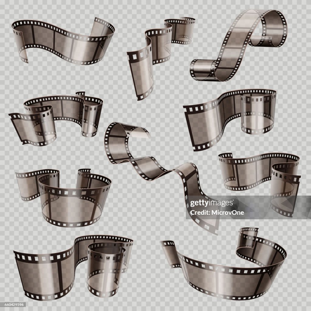 Oude 3d film film strip, foto dia geïsoleerd op transparante achtergrond vector set