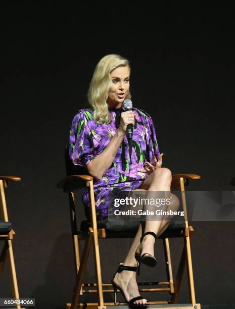 Actress Charlize Theron speaks at the Universal Pictures' presentation during CinemaCon at The Colosseum at Caesars Palace at on March 29, 2017 in...