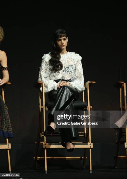 Actress Sofia Boutella speaks at the Universal Pictures' presentation during CinemaCon at The Colosseum at Caesars Palace at on March 29, 2017 in Las...