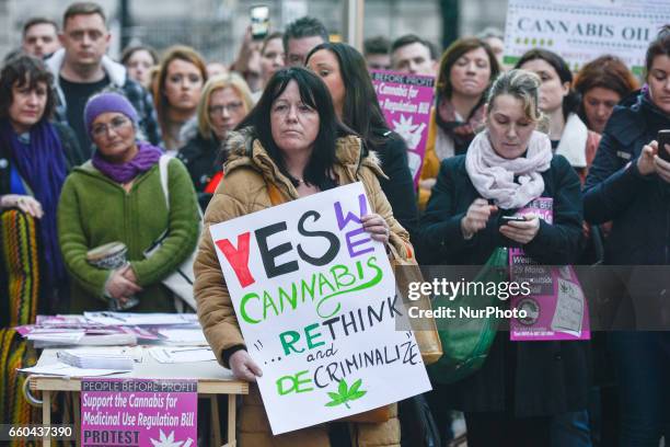 Vera Twomey supporters outside the Leinster House in Dublin this evening as Ireland moves one step closer to allowing doctors to prescribe medicinal...