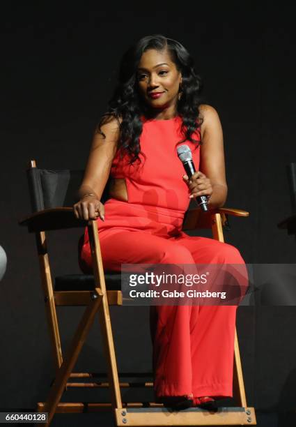 Actress Tiffany Haddish speaks at the Universal Pictures' presentation during CinemaCon at The Colosseum at Caesars Palace at on March 29, 2017 in...