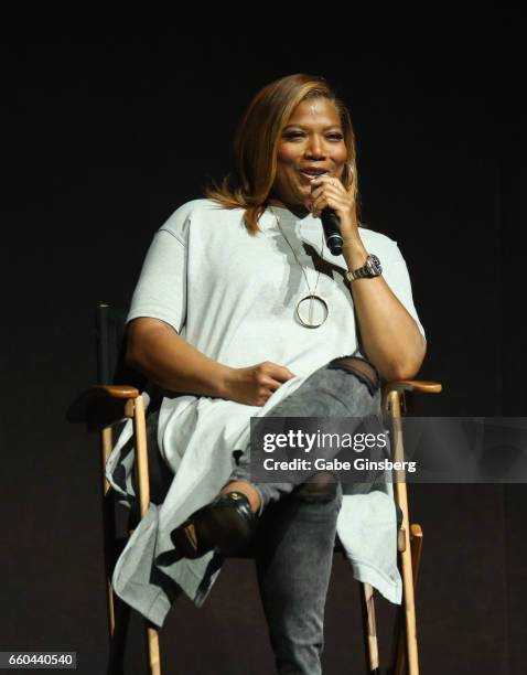 Actress Queen Latifah speaks at the Universal Pictures' presentation during CinemaCon at The Colosseum at Caesars Palace at on March 29, 2017 in Las...