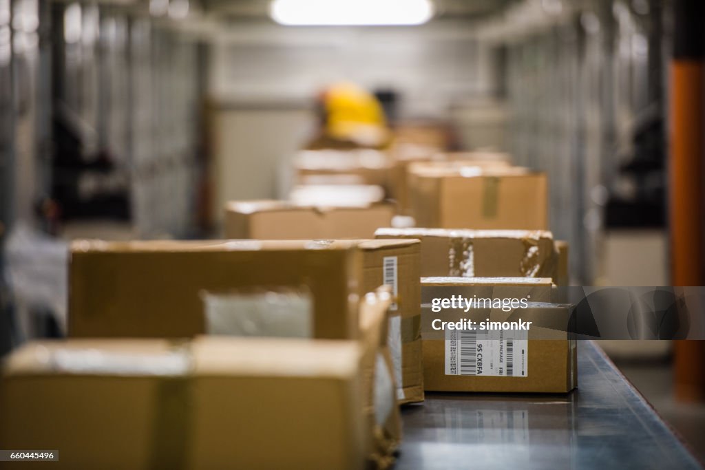 Boxes on conveyer belt