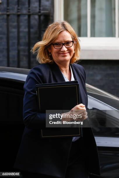 Amber Rudd, U.K. Home secretary, arrives in Downing Street in London, U.K., on Thursday, March 30, 2017. U.K. Prime Minister Theresa May will begin...