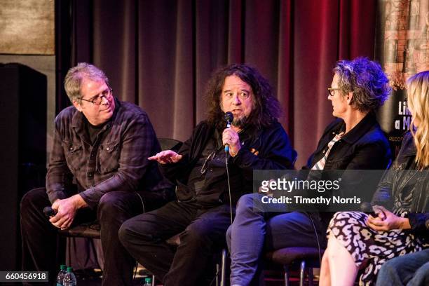 Rand Foster, Marc Weinstein and Dean Wareham speak during Celebrating 10 Years of Record Store Day at The GRAMMY Museum on March 29, 2017 in Los...