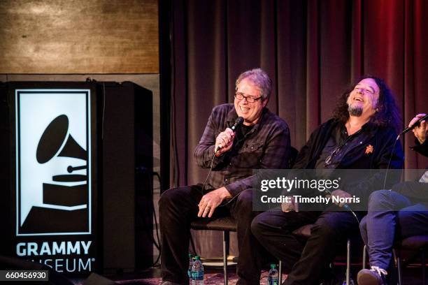 Rand Foster and Marc Weinstein speak during Celebrating 10 Years of Record Store Day at The GRAMMY Museum on March 29, 2017 in Los Angeles,...