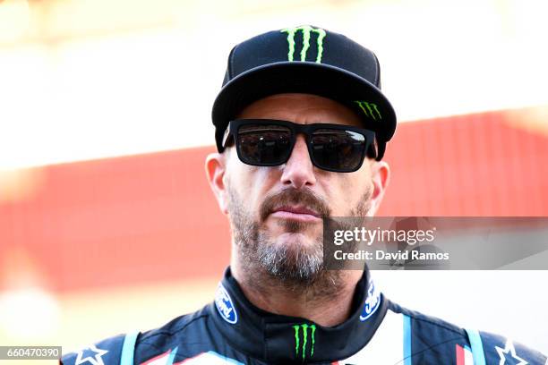 Ken Block of the United States and Hoonigan Racing Division team looks on during the launch event of the FIA World Rallycross Championship at Circuit...