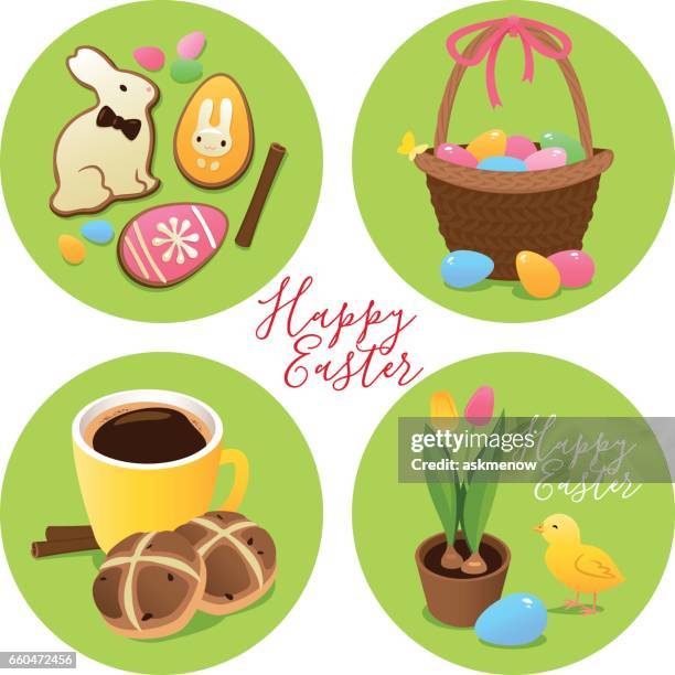 ostern-symbole und leckereien - sweet bun stock-grafiken, -clipart, -cartoons und -symbole