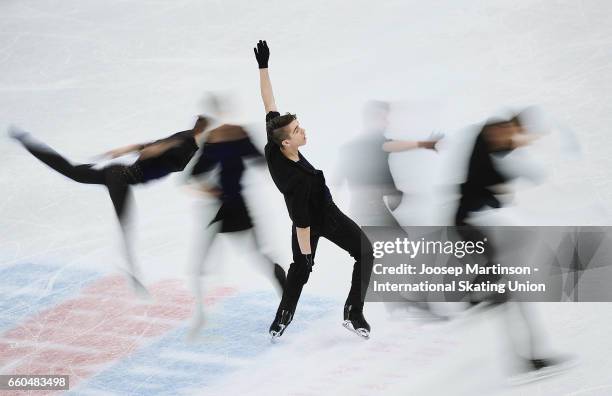 Ivan Pavlov of Ukraine competes in the Men's Short Program during day two of the World Figure Skating Championships at Hartwall Arena on March 30,...