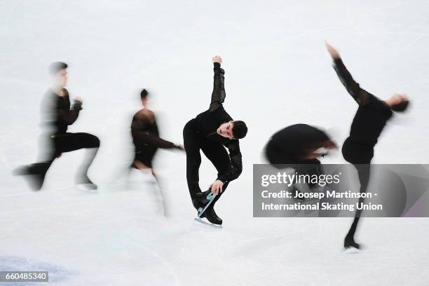 Javier Raya of Spain competes in the Men's Short Program during day two of the World Figure Skating Championships at Hartwall Arena on March 30, 2017...