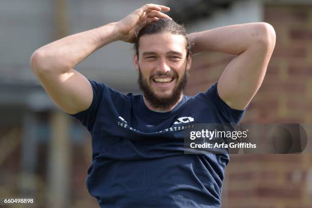 Andy Carroll of West Ham United during Training at Rush Green on March 30, 2017 in Romford, England.