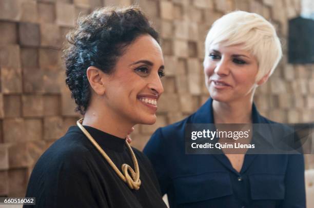 The singers the Israeli Noa and the Spanish Pasión Vega pose for a photo shoot before the press conference for their tour 'Mediterraneas' at the...