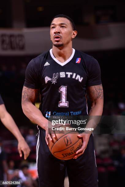 Orlando Johnson of the Austin Spurs shoots a foul shot against the Northern Arizona Suns on March 29, 2017 at Prescott Valley Event Center in...