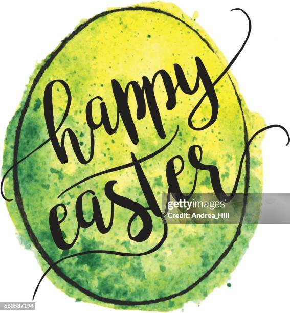watercolor vector easter egg with happy easter text - easter seamless pattern stock illustrations
