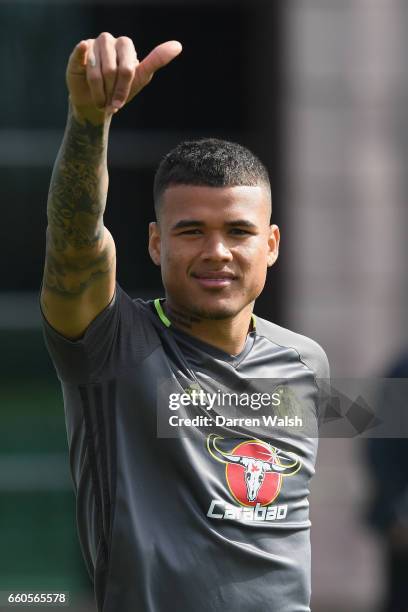 Kenedy of Chelsea during a training session at Chelsea Training Ground on March 30, 2017 in Cobham, England.