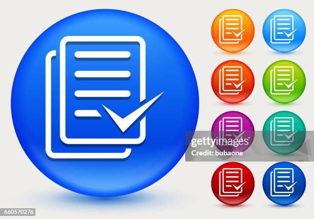 document check mark icon on shiny color circle buttons - green check mark circle stock illustrations