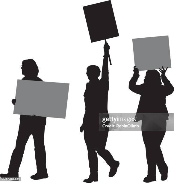 three women walking with protest signs - gray coat stock illustrations