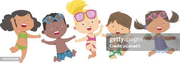 summer kids - exercise outside spring stock illustrations