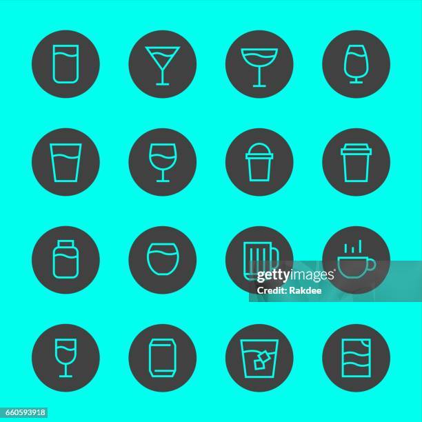 drink icon set 1 - black circle line series - drinking ice coffee stock illustrations