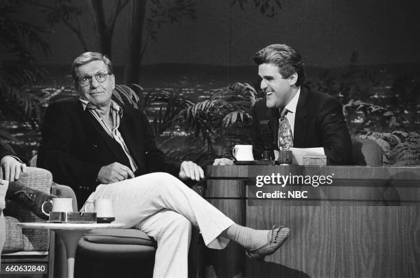 Pictured: Comedian Jerry Van Dyke during an interview with guest host Jay Leno on July 3, 1991 --