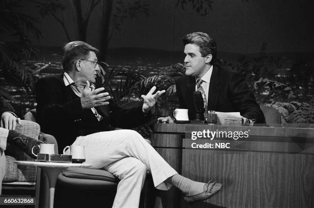 Pictured: Comedian Jerry Van Dyke during an interview with guest host Jay Leno on July 3, 1991 --