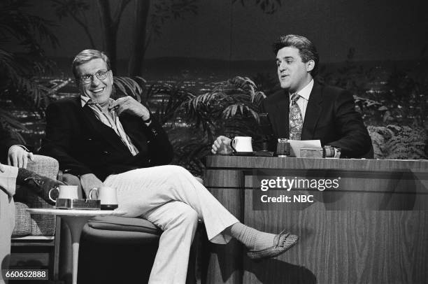 Pictured: Comedian Jerry Van Dyke during an interview with guest host Jay Leno on July 3, 1991 --