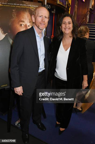 Ron Howard and Gigi Pritzker attend the London Premiere of the National Geographic Channel's "Genius" at the Cineworld Haymarket on March 30, 2017 in...