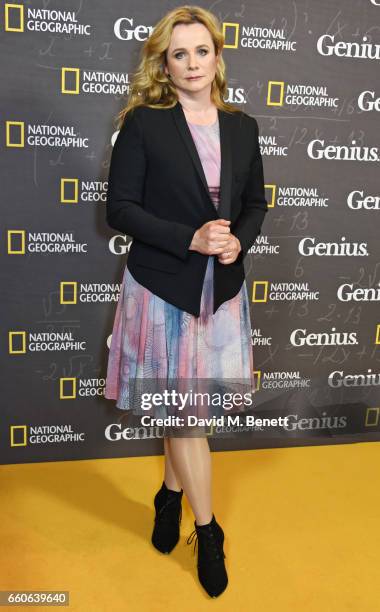 Emily Watson attends the London Premiere of the National Geographic Channel's "Genius" at the Cineworld Haymarket on March 30, 2017 in London, United...