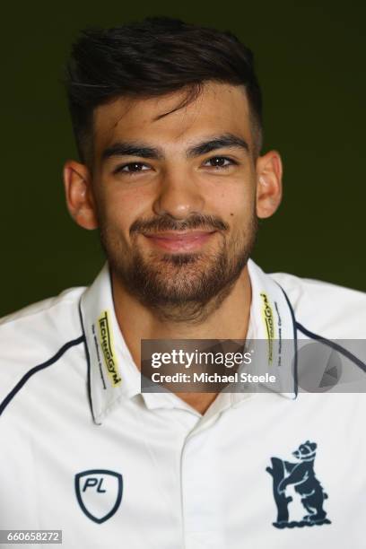 Andy Umeed of Warwickshire in the Specsavers County Championship kit during the Warwickshire County Cricket photocall at Edgbaston on March 30, 2017...