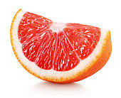 wedge of pink grapefruit citrus fruit isolated on white