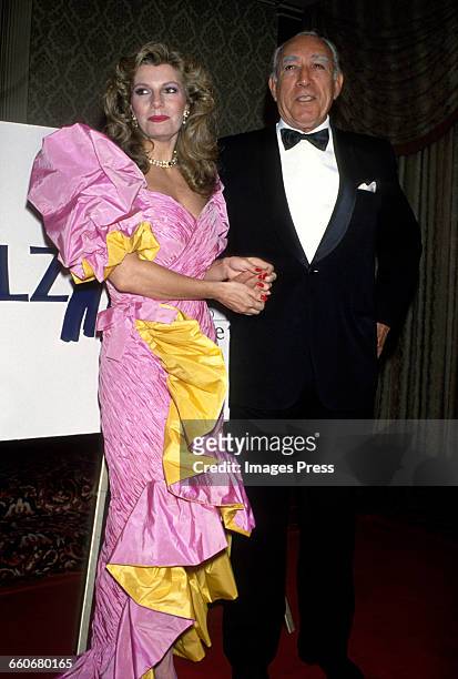 Yasmin Aga Khan with Anthony Quinn circa 1988 in New York City.