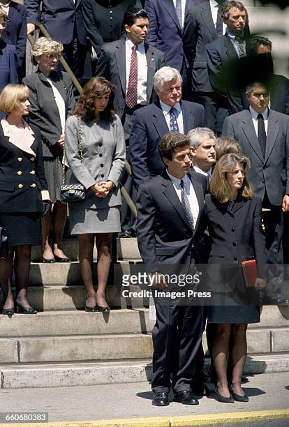 Members of the Kennedy family including John F. Kennedy Jr., Caroline Kennedy and Ted Kennedy attends the funeral of Jacqueline Kennedy Onassis at...