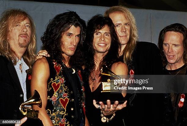 Aerosmith attends the 36th Annual Grammy Awards held at Radio City Music Hall circa 1994 in New York City.