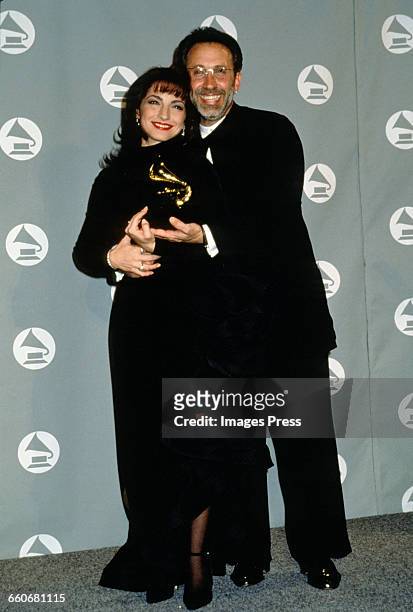 Gloria Estefan and husband Emilio Estefan attend the 36th Annual Grammy Awards held at Radio City Music Hall circa 1994 in New York City.